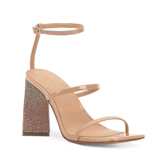 INC Womens Beige Embellished Bixa Square Toe Block Heel Heeled Sandal 9.5 M